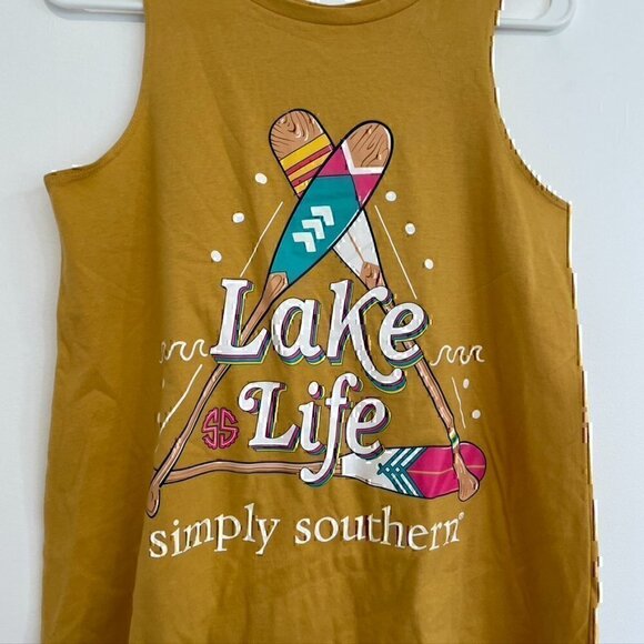 NEW NWT SIMPLY SOUTHERN Lake Life Tank Mustard Yellow Graphic Preppy Cotton sz S - Picture 4 of 11